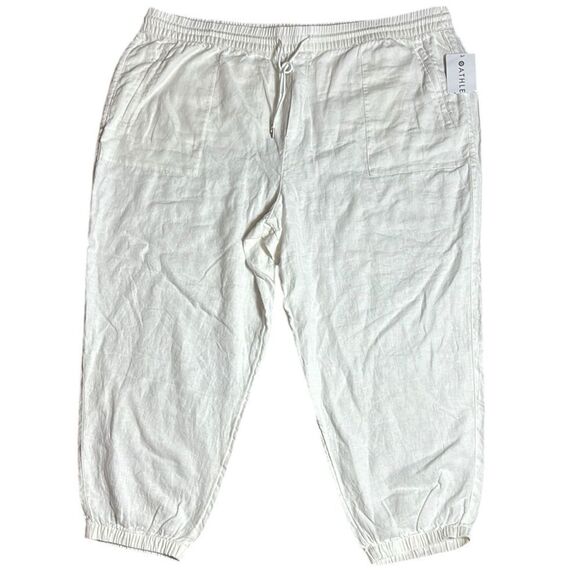 Athleta retreat linen pant white plus size 26 nwt summer  jogger vacation - Picture 1 of 7